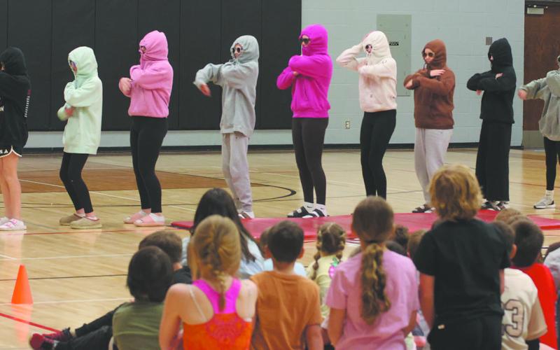 Savannah, Jemma, Marly, Austyn, Molly, Natalie, Marissa, Shea and Brynlee show off their dancing skills during Drayton’s Got Talent. Photo by Jamie Rarick