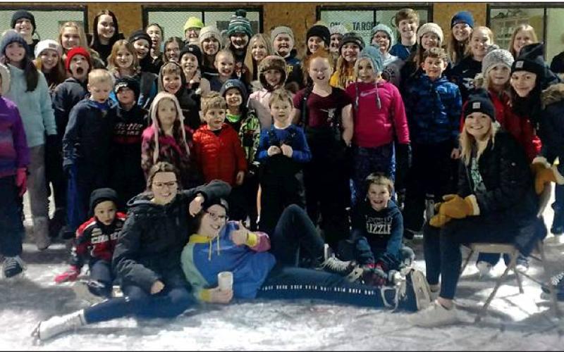 Pictured above: Pembina County 4-H’ers enjoy annual 4-H Skate with family held at the skating rink in Cavalier. Photo submitted by Kari Helgoe