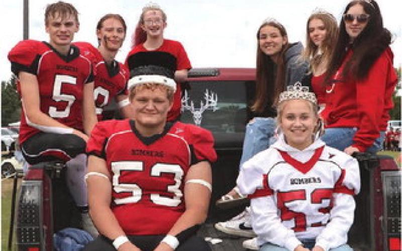 The 2023 Homecoming Royalty were presented at half time of last Saturday’s game. From the left; Grant Vold, Gavin Ryan, King Bryce Wimpfheimer, Siobhan Kissee, Hailey Berg, Queen Claire Thompson, Emiy Jerome, and Natasha Knudson.