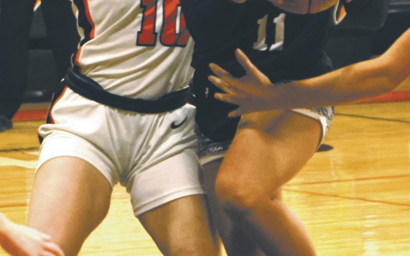 Jacey Nelson drives the lane. Photo by Lyle Van Camp