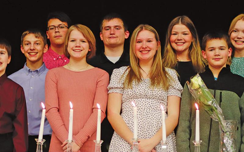 Members of the National Junior Honor Society pictured left to right: Loki Sylskar, Carter Johnson, Daniel DeSouza, Alyssa Hoyles, Grant Uggerud, Rylee Maurstad, Alyvia Quibell, Max Foss-Pokrzywinski, and Easton Larson. VNV Photo by Lesa Van Camp