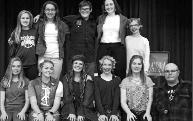 Pictured One Act Play cast and crew: Back row: Claire Thompson, Hailey Berg, Ian Peterson, Madison Hermanson, Siobhan Kissee. Front row: Aleah Pokrzywinski, Aliyah Bartels, Kasey Stegman, Easton Larson, Kiara Aasand, Wayne Stegman-Director. Photo submitted by Drayton Public School