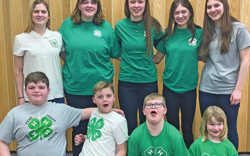 Pembina County 4-H Project Expo Participants: Front Row l to r: Sawyer Sagert, Oliver Sagert, Chaz Halverson, and Sadie Halverson Back Row: Greta Burrell, Malory Kemp, Kaylee Kemp, Addelyn Manley, and Anja Schluchter Photo submitted by Kari Helgoe