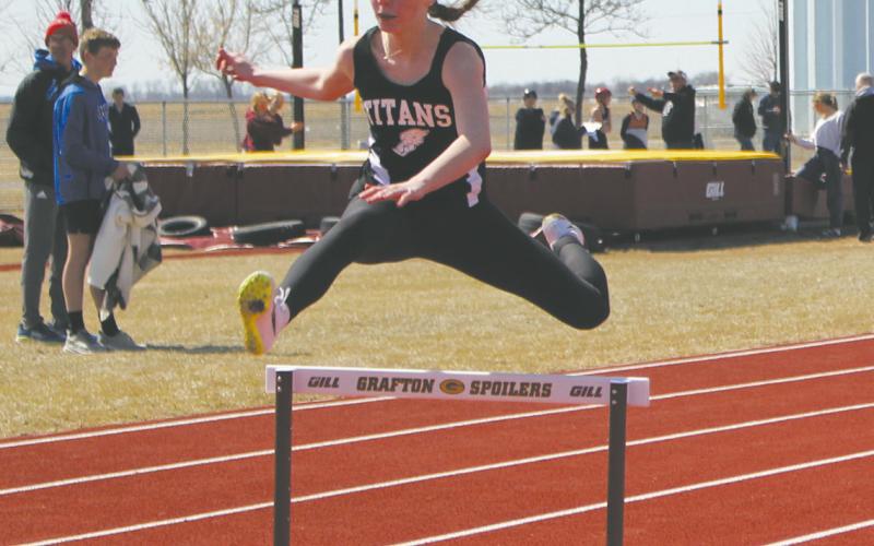 Hurdler Jocelyn Vold secured 3rd place in the 100 meter high hurdles at the meet in Grafton last week. Photo by Andrea Johnston
