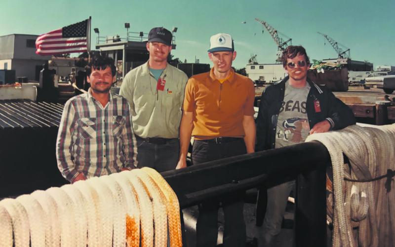 Clint with some of the crew members aboard the Pacific Escort in February 1985. The tugboat was berthed at Mare Island Naval Shipyard, Vallejo CA. Submitted photo