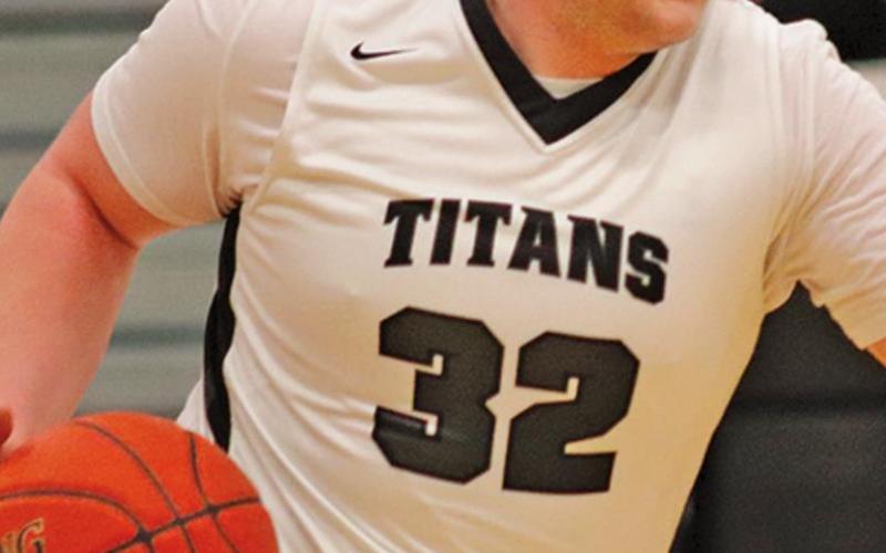 Lukas Pastorek dribbles the ball across the court last Thursday night in the Drayton gym against Cavalier. VNV Photo by Lesa Van Camp