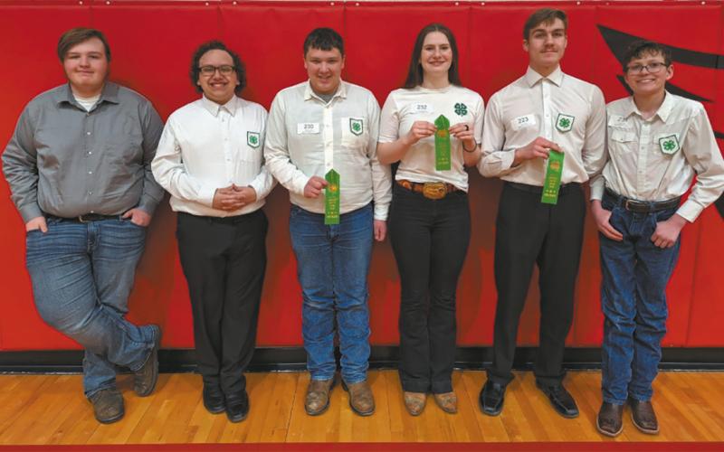 Agronomy senior team. L to R: Logan W., Pembina County, Henry Raymond P., Walsh County, Trent F., Mountrail County, Ingrid M., Walsh County, Leo L., LaMoure County, Dayne L., Mountrail County. Submitted photo