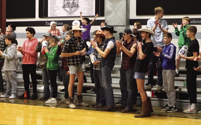 Titans fans supporting the girls at their play-in game versus Cavalier in Crystal last week. Photo by Lyle Van Camp.
