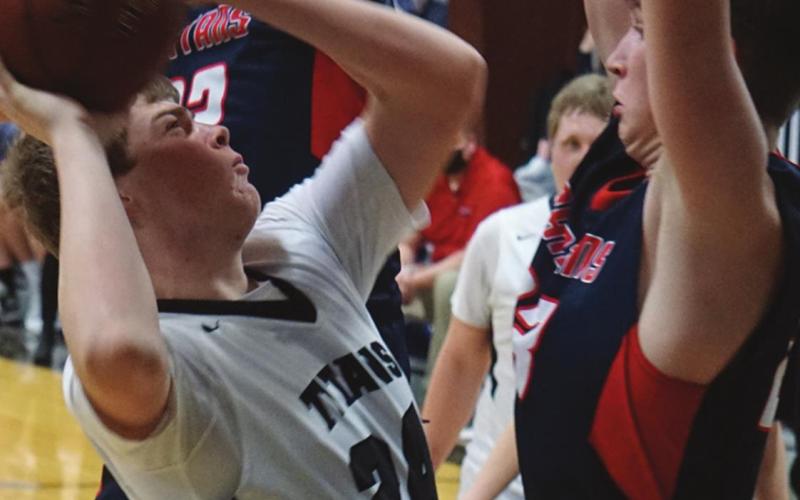 Jayse Larson puts up a shot against FSHP at Edinburg last Saturday. VNV Photo by Lyle Van Camp