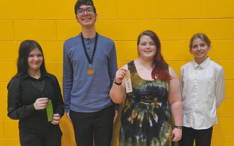 The Bombers speech team (L to R): Brooklynne Petersen, Jonah Rarick, Stephanie Kissee and Ruthie Rarick. Photo by Jamie Rarick