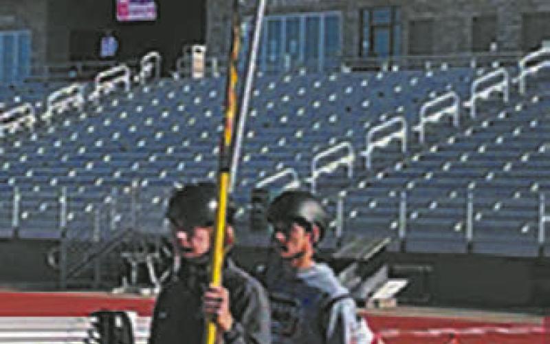 Grant Vold warming up in Pole Vault early Saturday morning before fans have started to arrive. Photo by Jeryl Thompson.