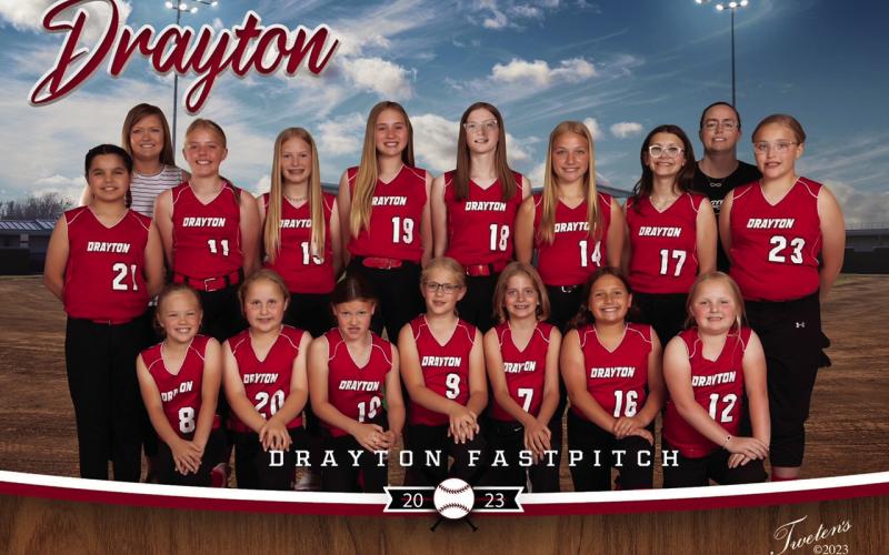 Top row (L-R): Kyla Wallery, Head Coach - Jenny Uggerud, Aleah Shablow, Nulla Thompson - Honorary member, Reegan Aasand, Hailey Uggerud, Reese Fering - Honorary member, Maia Hermanson - Honorary member, Assistant Coach - Angi Aasand, RaeLee Kasprowicz. Bottom (L-R): Evie Hillier, Molly Grundstrom, Brynlee Christenson, Shea Aasand, Ruthie Rarick, Piper Fering, Marissa Grundstrom. Photo by Tweten’s Photography.