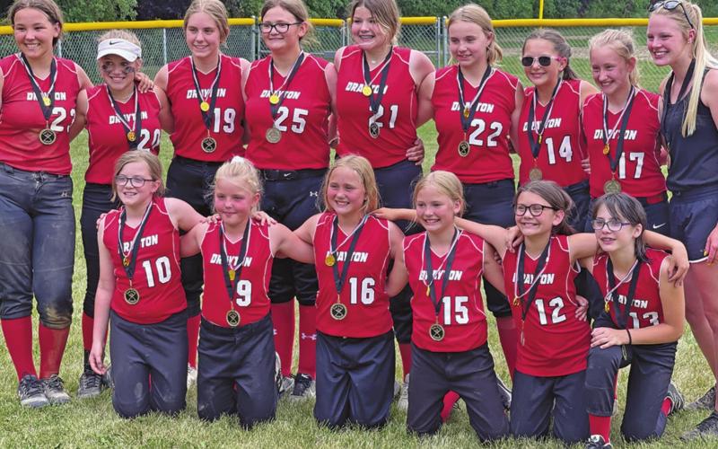 Pictured above is the 15u girls softball team. Back row: Hailey Berg, Claire Thompson, Kiara Aasand, Aly VanCamp, Alyvia Quibell, Aleah Pokrzywinski, Taylor Hermanson, Olivia Winge, and Coach Taylor Stegman. Front row: Hailey Uggerud, Aleah Shablow, Reegan Aasand, Nulla Thompson, Maia Hermanson, and Avery Truesdell. Photo submitted by Mike Berg