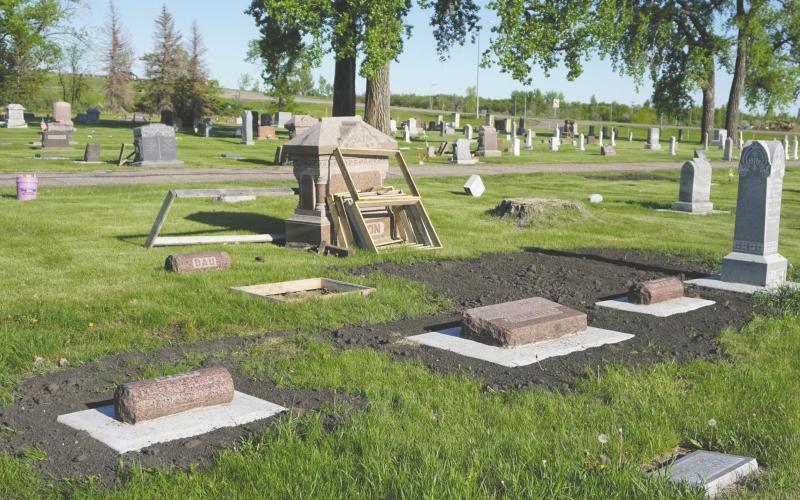 Several grave markers sitting on new bases at the Drayton City Cemetery. VNV Photo by Lyle Van Camp