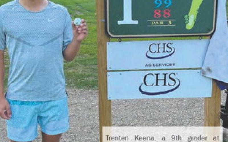 Trenten Keena, a 9th grader at Drayton Public School, hit his first hole in one last week at Drayton’s hometown golf course! Don’t forget to take advantage of this town amenity while the weather is still cooperative. Submitted photo.