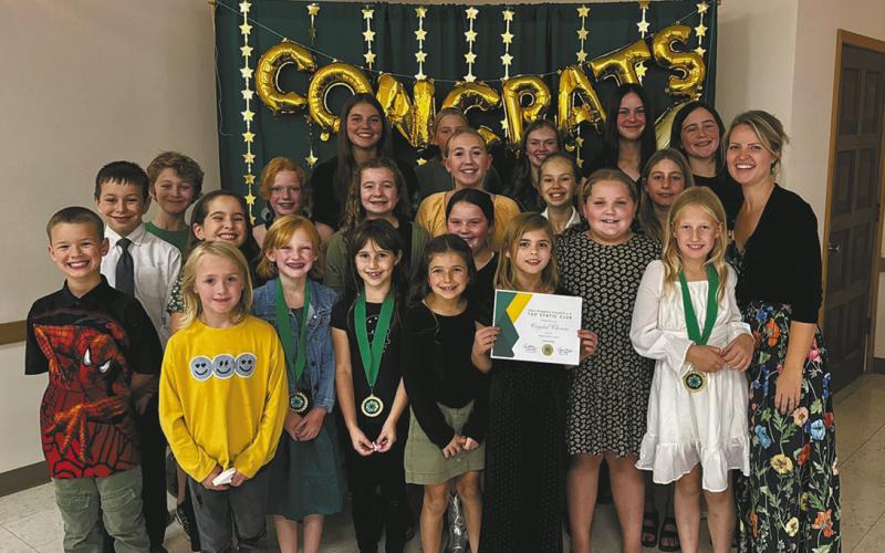 Static Top Club Crystal Clovers. Back: Anja Schluchter, Mia Seng, Aubrey Ratliff, Caroline Stegman, Naomi Stegman; Middle: Wyatt Ramirez, Ruby Morrison, Adle4e Hay, Pyper Shane, Amelia Ratliff, Kiera Seng; Front: Caleb Bailey, Nathan Stegman, Brooklyn Bailey, Elena Stegman, Ava Morrison, Olive Truver, Brinxlee Hay, Kinsey Mertz, Sadie Kennedy, Lainy Shane, Grace Seng, Elisa Ratliff. Submitted photo