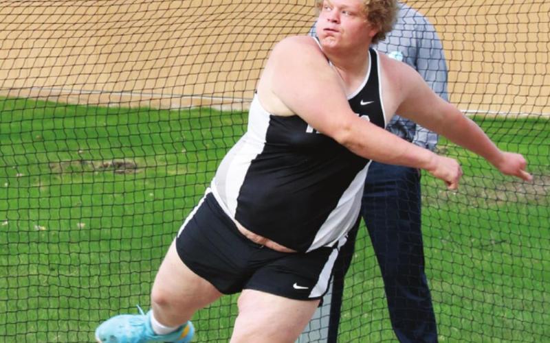 Bryce Wimpfheimer throwing the discus Monday May 23rd in Grand Forks at the Last Chance track meet. VNV photo by Lyle Van Camp