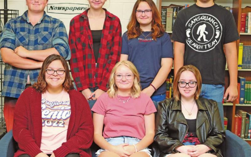 Class of 2022 on their first day of school. Pictured left to right back row: Cole Wilson, Kayli Staskivige, Ariaunna Larocque, and Nicholas Van Camp. Front row l to r: Aaliyah Lorenzen, Mackenzie Guss, and Jordie Praska. Not pictured: Jayden Sherrill. Photo submitted by Drayton Public School