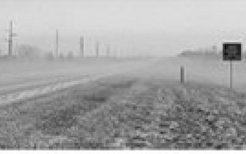 Topsoil blowing a mile east of Langdon along Hwy 5 on March 25, 2024. NDSU photo