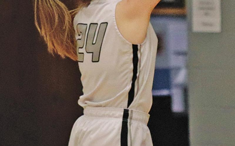 Kiara Aasand puts up a shot against the Larimore Polar Bears Monday night. VNV Photo by Lesa Van Camp