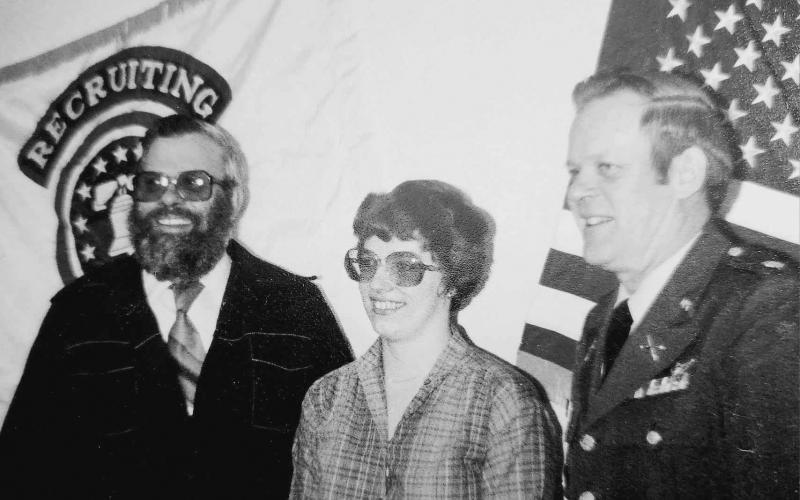 Kristi being sworn in by her retired uncle, Lt. Col. Wayne Lunsetter (right) in Feb. 1983 and father, Howard Lunsetter (left).