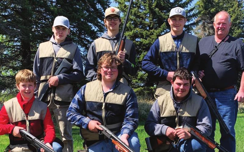 The Drayton High School Trapshooting Team: Back row; from the left, Grant Vold, Leif Hatloy, Cayden Quibell, coach Leland Bratlie. Front Row; Ryan Corrick, Cole Wilson, and Bradin Dalzell. VNV photo provided by the Drayton High School Trapshooting Team. Photo submitted.