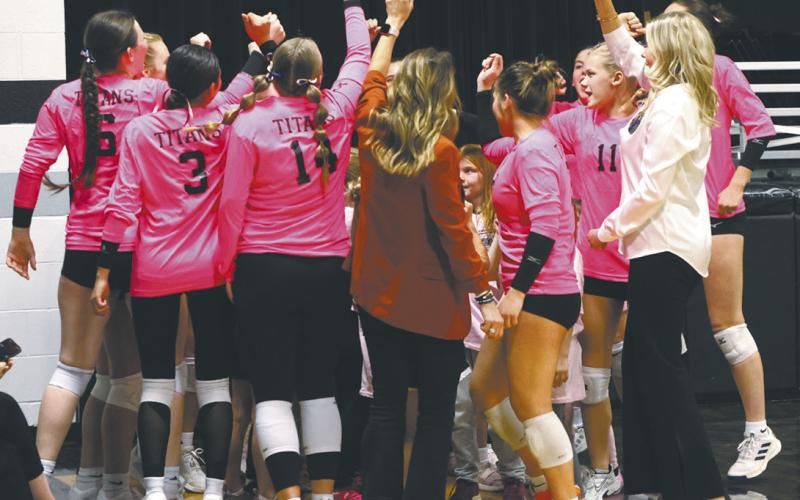The Titans get fired up for their match against the Eagles. Photo by Lyle Van Camp