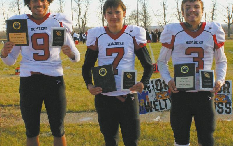 Drayton Bombers selected to the All-State Team: Mason Pollestad, Max Foss-Pokrzywinski, and Trenten Keena. Photo by Jamie Rarick