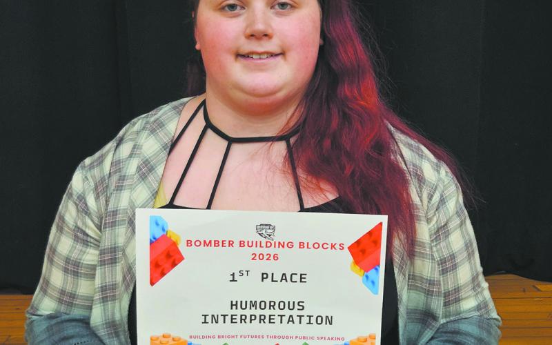 Bombers’ Stephanie Kissee qualified for the state speech meet with her Humorous Interpretation entry. Photo by Jamie Rarick