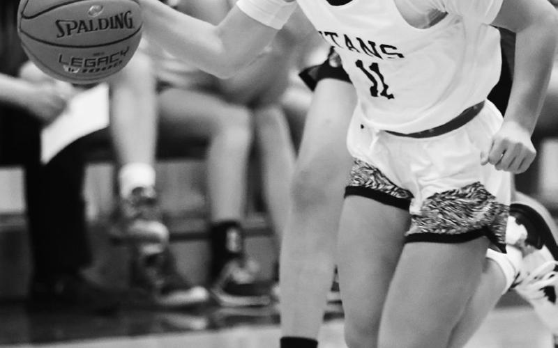 Jacey Nelson brings the ball up the court in action at Edinburg Thursday evening. Photo by Lyle Van Camp.