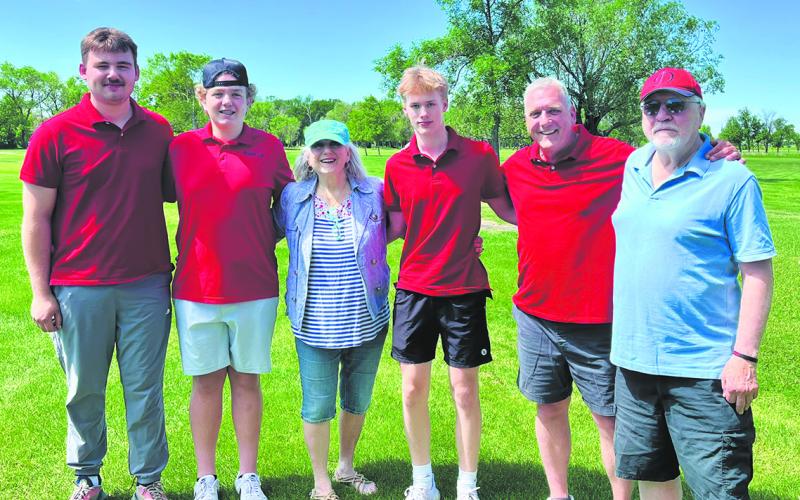 The Aasand family was a Gold Sponsor of the golf scramble. Half of the proceeds will go toward the Steve Aasand Scholarship fund. Pictured here (L to R): Rocco Hepokoski, Lincoln Aasand, Marlene Aasand, Thomas Aasand, Mike Aasand, and Dale Aasand.