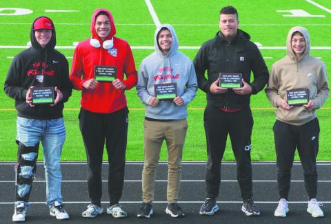 Bombers All-Region team members Hunter Johnson, Mason Pollestad, Trenten Bronson-Keena, and Carter Johnson. Photo by Lyle Van Camp