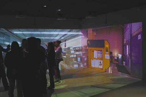 Bismarck State College unveils its new virtual reality room on March 9. The room is part of the XR for VR project, which uses virtual reality to help people with disabilities see what it’s like to work manufacturing jobs. Photo by Mary Steurer/North Dakota Monitor