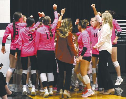 The Titans get fired up for their match against the Eagles. Photo by Lyle Van Camp