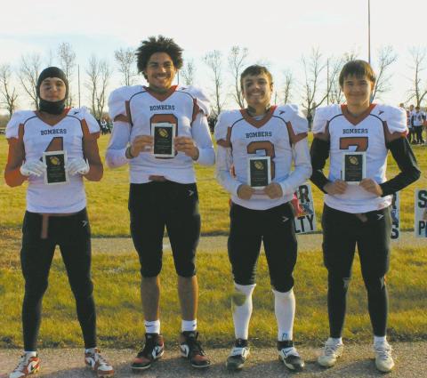 Drayton Bombers selected to the All-Conference Team: Trypp Castillo, Mason Pollestad, Trenten Keena, and Max Foss-Pokrzywinski. Photo by Jamie Rarick.