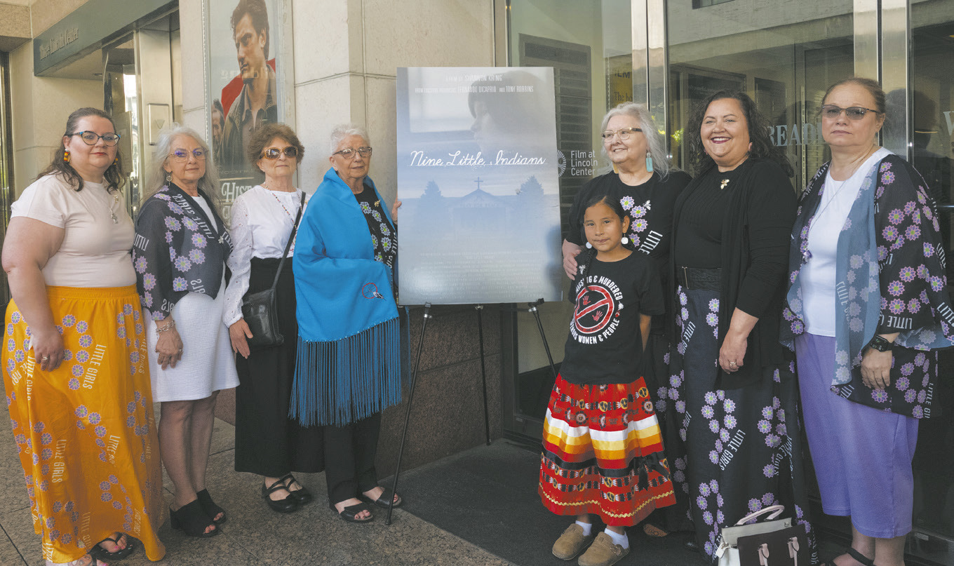 Members of the Charbonneau family pose outside of Walter Reade Theater with young family friend and first-time actress Juanita Selwyn of Yankton Sioux Tribe. Submitted photo