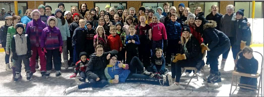 Pictured above: Pembina County 4-H’ers enjoy annual 4-H Skate with family held at the skating rink in Cavalier. Photo submitted by Kari Helgoe