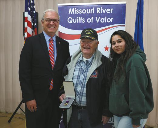 U.S. Senator Kevin Cramer, Donald DuFrame and granddaughter, Breeanna DuFrame.