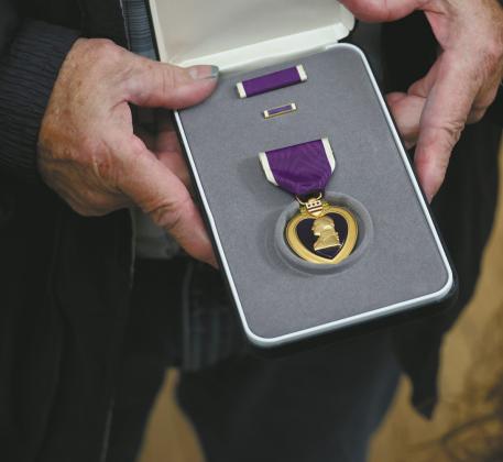 The replacement Purple Heart presented to DuFrame’s son.