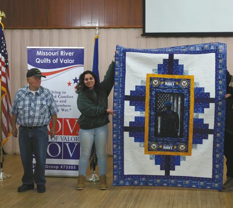 DuFrame was also presented with this Quilt of Valor. A handmade quilt awarded to a service member or veteran who has been “touched by war.”