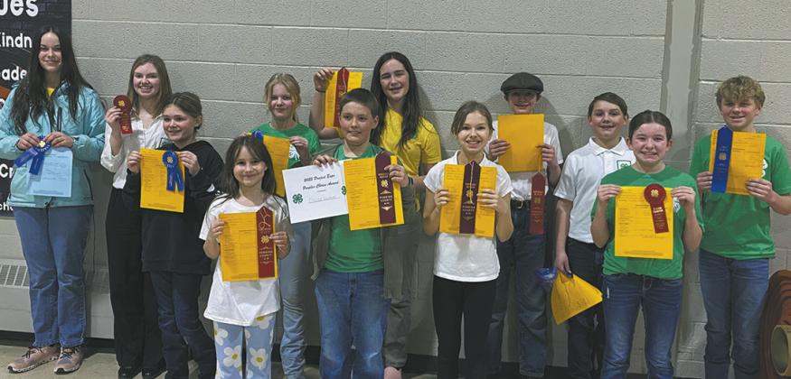 Front l to r: Mallory Latozke, Olive Truver, Oscar Hunter, Amelia Ratliff, Adlee Hay Back l to r: Caroline Stegman, Aubrey Ratliff, Stella Norrell, Naomi Stegman, Charles Midkiff, Rylan Moore, Spencer Berg. Photo courtesy of Pembina Co. Extension