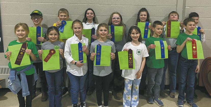 Front l to r: Sarah Morrison, Brinxlee Hay, Charlie Heck, Sadie Kennedy, Olive Truver, Caleb Bailey, Vincent Kemp Back l to r: Levi Norrell, Kyle Johnson, Olive Moore, Laney Shane, Chloe Hunter, John Midkiff, Colt Cruea. Photo courtesy of Pembina Co Extension
