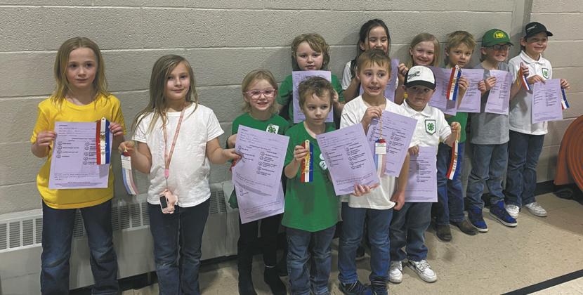 Front l to r: Brooklyn Bailey, Lucilly Midkiff, Kiara Norrell, Benjamin Olmstead, Ramsey Heck, Oakley Moore Back l to r: Rhett Nelson, Elana Stegman, Aubree Johnson, Calvin Latozke, Silas Norrell, Atlas Moore. Photo courtesy of Pembina Co Extension