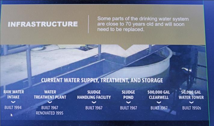 One of the slides from the virtual meeting held last Wednesday afternoon gives a breakdown of the existing infrastructure. VNV Photo by Lesa Van Camp
