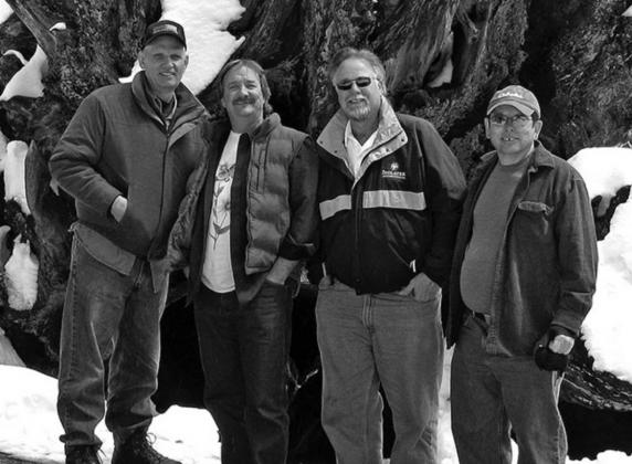 Clint, Mark, Don, John, and Glenn (behind camera) fellowship in the sequoia trees.