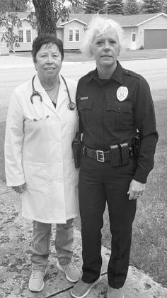 Doctor of Dermatology, Val Olson, and Police Officer Jackie Dvorak waiting for Bob.