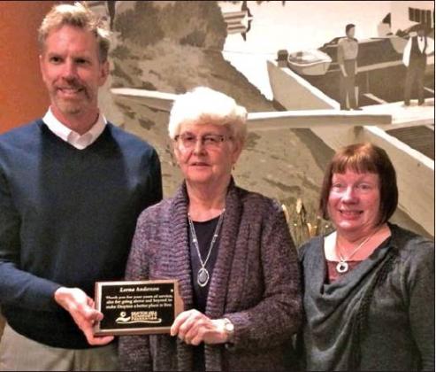 Community Foundation Award Winner Lorna Anderson with Foundation board members Rob Boll pictured left and Sally Kliniske pictured right. Photo submitted by Drayton Area Community Foundation