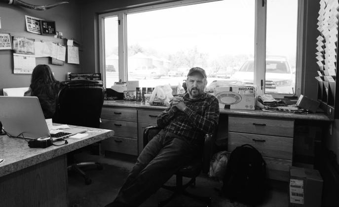 James Owen, owner of Double J Manufacturing and Repair, speaks about his efforts to give opportunities to those formerly incarcerated at his office near Gackle, North Dakota on Oct. 14, 2022. Photo by Michael Standaert.