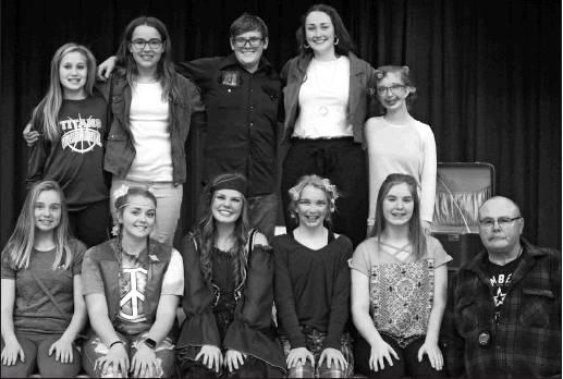 Pictured One Act Play cast and crew: Back row: Claire Thompson, Hailey Berg, Ian Peterson, Madison Hermanson, Siobhan Kissee. Front row: Aleah Pokrzywinski, Aliyah Bartels, Kasey Stegman, Easton Larson, Kiara Aasand, Wayne Stegman-Director. Photo submitted by Drayton Public School