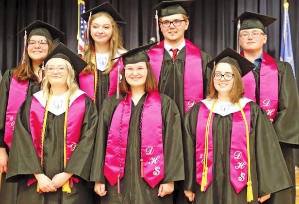 Introducing the Drayton High School graduating class of 2022. Front Row l to r: Mackenzie Guss, Ariaunna Larocque, and Jordie Praska. Back Row: Aaliyah Lorenzen, Kayli Staskivige, Nicholas VanCamp, and Cole Wilson. VNV Photo by Lesa Van Camp